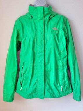 The North Face Women's Bright Green Hyvent Waterproof Hooded Rain Jacket Sz L